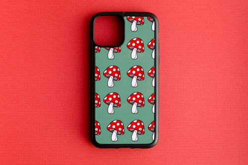 super cute little red and white mushrooms or toad stools magical rainforest phone case