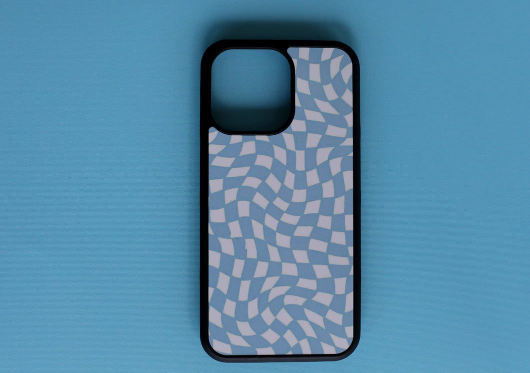 Blue Warped Checker iPhone Case