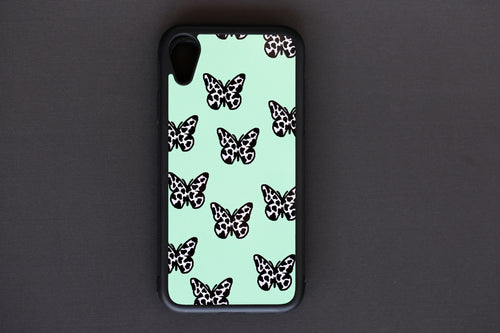 best black and white butterfly case with mint green background